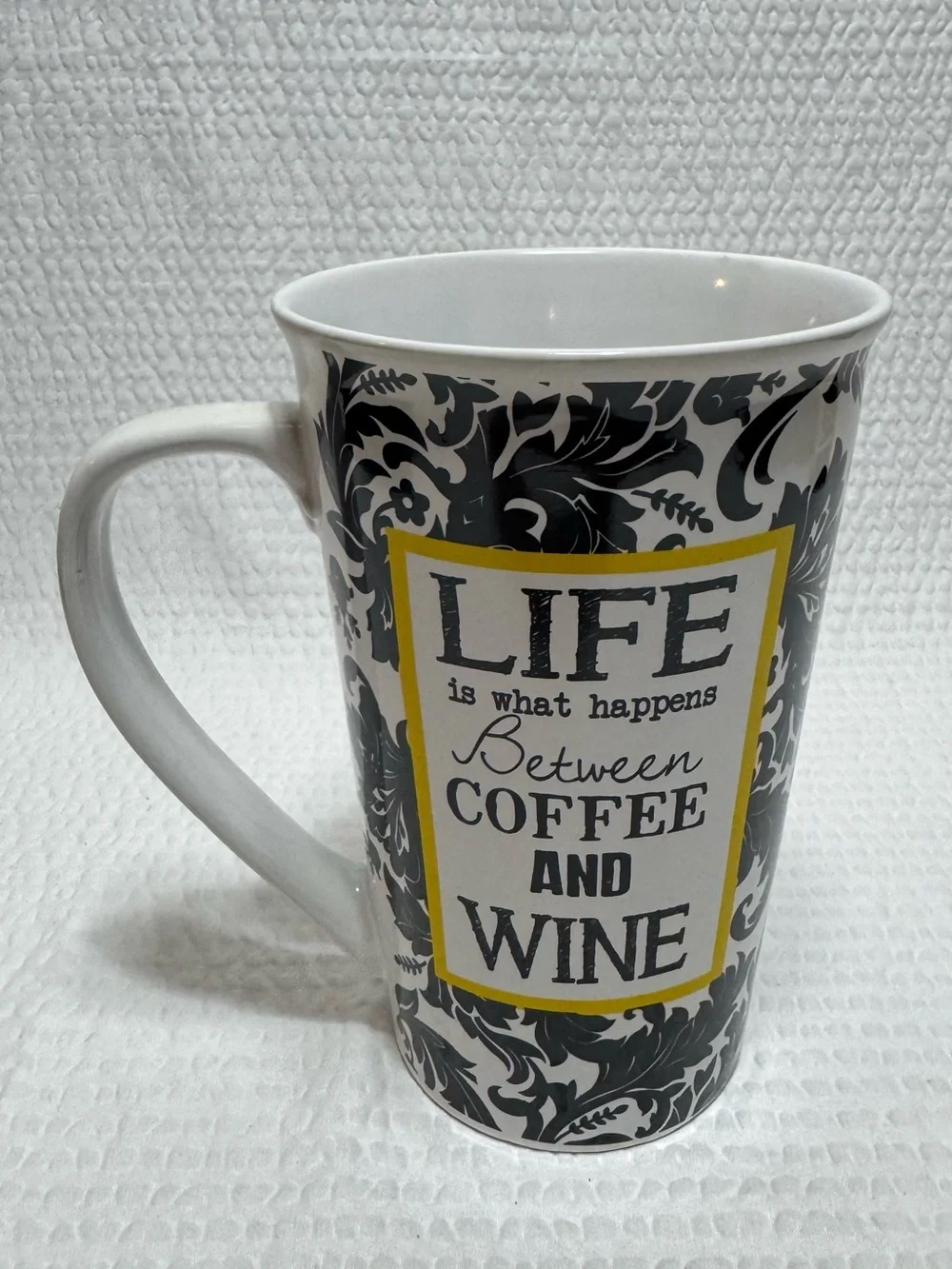 Pier 1 White Stoneware Mug with Black Logo